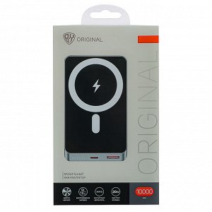 BY Аккумулятор мобильный, 10000 мАч, с беспр.зарядкой, MAG, 1xUSB-A, 1xUSB-C, 20W, 3A, металл, серый