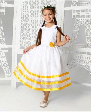 Нарядное платье для девочки с жёлтыми лентами Цвет: белый