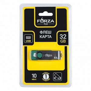 FORZA Флеш-карта, 32гб, 6 класс, матовое покрытие, блистер, пластик, черный/зеленый