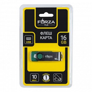 FORZA Флеш-карта, 16гб, 6 класс, матовое покрытие, блистер, пластик, черный/зеленый