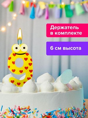 Свеча-цифра для торта "9" "С глазками", 6 см, ЗОЛОТАЯ СКАЗКА, с держателем, в блистере, 591412