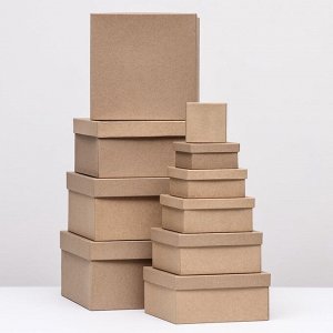 Набор коробок квадратных 10 в 1 крафт,24.5x24.5x11.5 - 6.5x6.5x4 см.