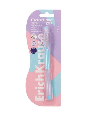 Ручка шариковая первоклассника, ErichKrause ErgoLine Stick&Grip Pastel, 0.5 мм, блистер, синяя