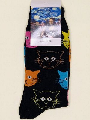 Носки Цветные коты на чёрном