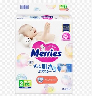Merries Подгузники д/детей размер S 4-8кг/70шт