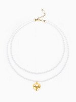 Кулон с жемчугом «Сердце» бусина №6, белый в золоте, 45 см