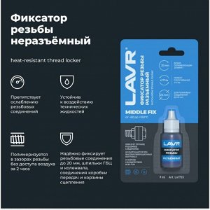 Фиксатор резьбы LAVR, Разъемный, 9мл (1/24)