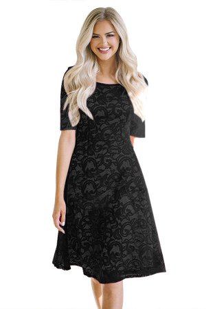 Черное кружевное платье-трапеция миди длины