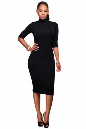 Черное платье-водолазка с ремешками на открытой спине