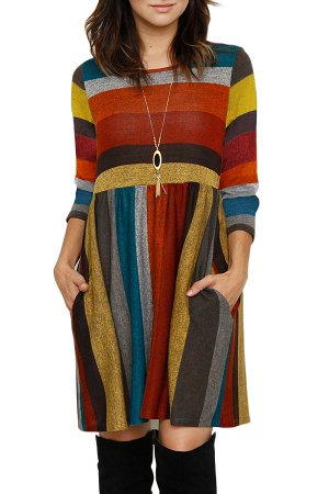 Платье-туника в разноцветную продольно-поперечную полоску