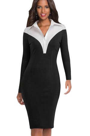 Черное платье-футляр с имитацией белой рубашки