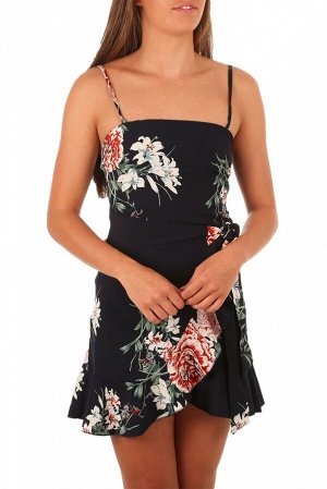 Черное платье-сарафан с завязками и пышным цветочным принтом