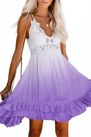 Фиолетовое платье-сарафан с кружевом, воланами и открытой спиной