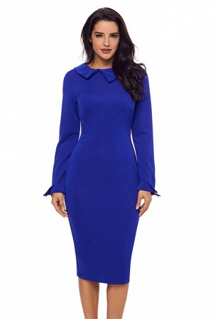 Синее платье-футляр с воротничком и отворачивающимися манжетами