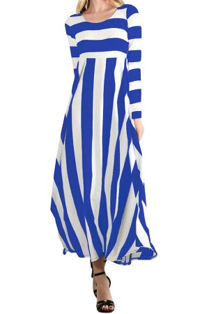 Макси платье с завышенной талией и узором из широких синих и белых полос