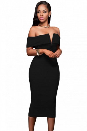 Черное бандажное платье с открытыми плечами