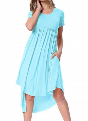 Нежно-голубое платье-бебидолл с карманами и удлинением сзади