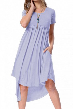 Сиреневое  платье-бебидолл с карманами и удлинением сзади