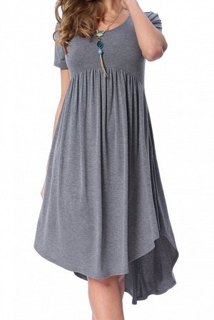 Серое платье-бебидолл с карманами и удлинением сзади