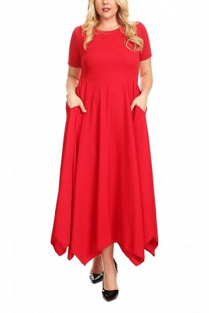 Ярко-красное платье-балахон с карманами и короткими рукавами