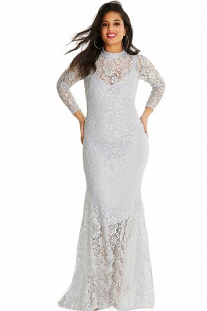 Белое кружевное платье-русалка с длинными рукавами