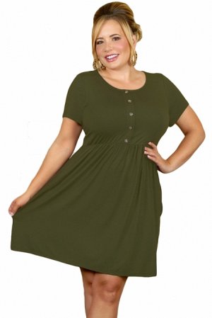 Защитно-зеленое платье с завышенной талией и карманами