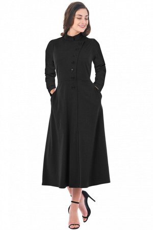 Черное платье А-силуэта на пуговицах и с карманами