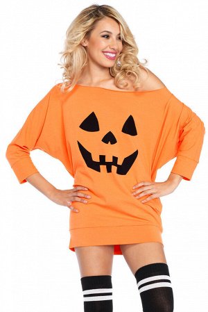 Оранжевое мини платье для Хэллоуина с принтом "Тыква" и рукавами "летучая мышь"