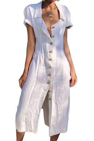 Белое платье-рубашка макси длины