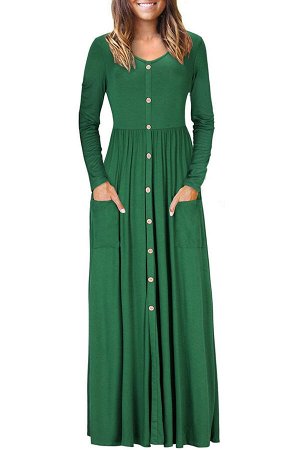 Ярко-зеленое приталенное платье с карманами и застежкой на пуговицы
