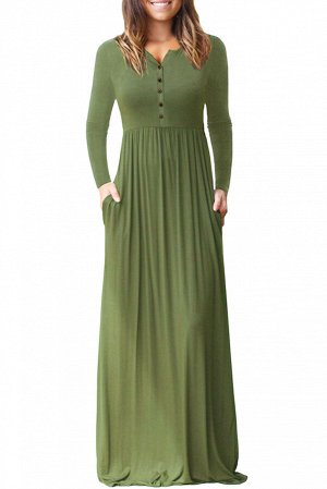 Защитно-зеленое;приталенное;платье;на;пуговицах;и;с;карманами;в;боковых;швах