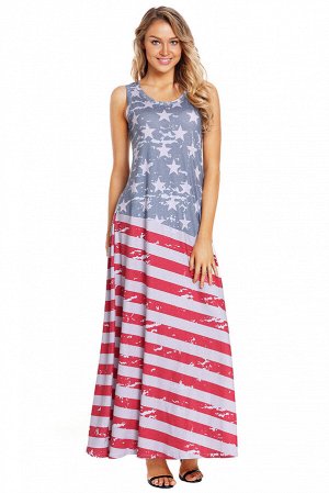 Длинное платье-сарафан расцветки американского флага