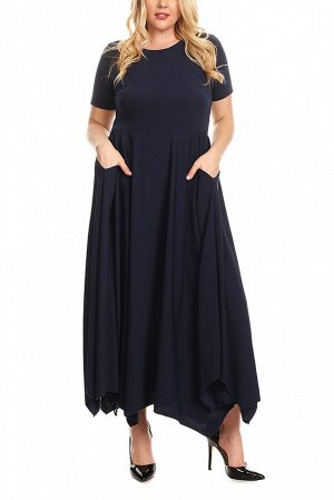 Темно-синее платье-балахон с карманами и короткими рукавами