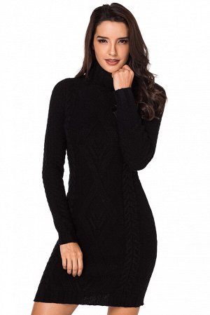 Черное вязаное платье-свитер с высоким воротом