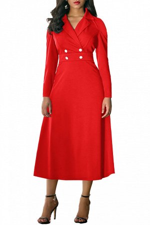 Красное винтажное платье с пуговицами на талии и отложным воротником