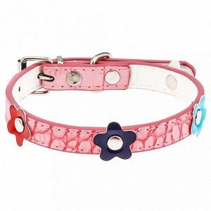 "Пэт тойс (Pet toys)" Ошейник для собаки "Цветы" 1,4х38см, металлическая застежка, под кожу, с декором, на картоне, цвета в ассортименте: красный, синий, розовый, коричневый (Китай)