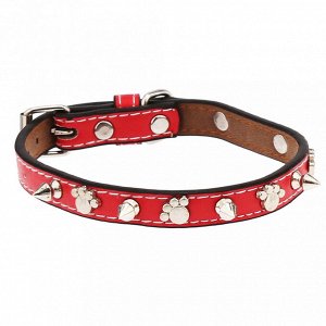 "Пэт тойс (Pet toys)" Ошейник для собаки "Шипы, следы" 1,4х38см, металлическая застежка, под кожу, металл декор, на картоне, цвета в ассортименте: красный, серый, голубой, желтый (Китай)