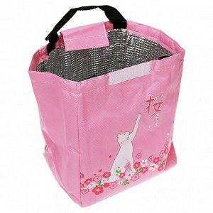 "Котики" Сумка обеденная 19,5х17х24см (30см с ручками), полиэстер, термоизоляция, на липучке, цвет розовый (Китай)