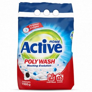 Стиральный порошок "Active" 1,5кг, 24х13х34см, автомат, Polymer Enzyme - технология холодной стирки, "Poly Wash" (Иран)