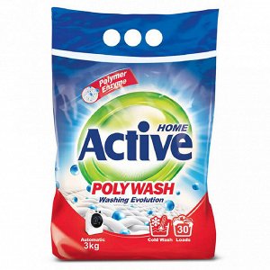 Стиральный порошок "Active" 3кг, 38х16х30см, автомат, Polymer Enzyme - технология холодной стирки, "Poly Wash" (Иран)
