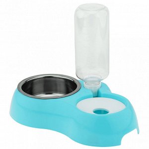 "Пэт тойс (Pet toys)" Миска для кормления животных пластмассовая 0,18/0,45л 27,5х18см h22,5см, двойная, с автопоилкой 0,5л, миска-вставка из нержавеющей стали 0,4л д12,8см h4,7см, прорезиненные ножки,