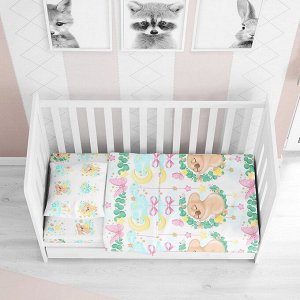 Постельное белье, ясельный комплект "Соня", 3 предмета: пододеяльник 112х147см, простыня 120х150см, 1 наволочка 60х60см, с клапаном-запахом, перкаль 110г/м2, хлопок 100%, упаковка "подарочная" коробка