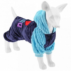"Пэт тойс (Pet toys)" Одежда для собаки "Комбинезон" "I ? Mama/Papa" с капюшоном, с принтом, на кнопках, р-р 2XL 48-50см, длина спинки 38см/обхват груди 48см/обхват шеи 38см, цвет-синий с голубым, плю