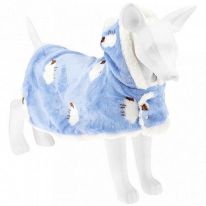 "Пэт тойс (Pet toys)" Одежда для собаки "Накидка на меху" "Овечка" с капюшоном, с помпоном, на кнопках, р-р L, длина спинки 40см/обхват шеи 40-44см, цвет-голубой, флис/искусственный мех (100% полиэсте