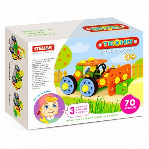 Игрушка "Конструктор "Техно" "Бульдозер" 16,5х4х12,5см, 70 элементов, полипропилен, картонная коробка в ту пленке, "Stellar" (Россия)