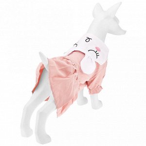 "Пэт тойс (Pet toys)" Одежда для собаки "Платье" "Зайка" с принтом, с вышивкой, на кнопках р-р L, длина спинки 35см/обхват груди 44см/обхват шеи 34см, цвет-розовый, 100% полиэстер (Китай)