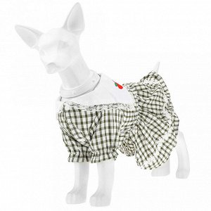 "Пэт тойс (Pet toys)" Одежда для собаки "Платье" с вышивкой, с кружевом, на кнопках р-р 2XL, длина спинки 40см/обхват груди 46см/обхват шеи 34см, цвет-хаки, 100% полиэстер (Китай)