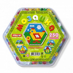 Игрушка "Мозаика" 22х19,5х3см, 250 элементов д1,3см, полипропилен, шестигранная прозрачная коробка в ту пленке, "Stellar" (Россия)