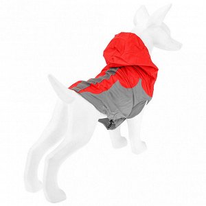 "Пэт тойс (Pet toys)" Одежда для собаки "Плащ" с капюшоном, на липучке, светоотражающая полоска, р-р L, длина спинки 30см/обхват груди 44см/обхват шеи 32см, цвет-красный, плащевка (Китай)