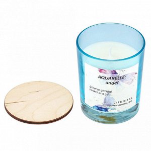 Свеча "Aquarelle" д7,5см, h9см, ароматизированная, парафин, в стеклянном стакане с деревянной крышкой, окрашенный, время горения 36 часов, "Angel" (Россия)